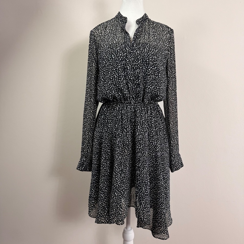 AllSaints Womens Black White Abstract Polka Dot Long Sleeve Mini Dress Medium